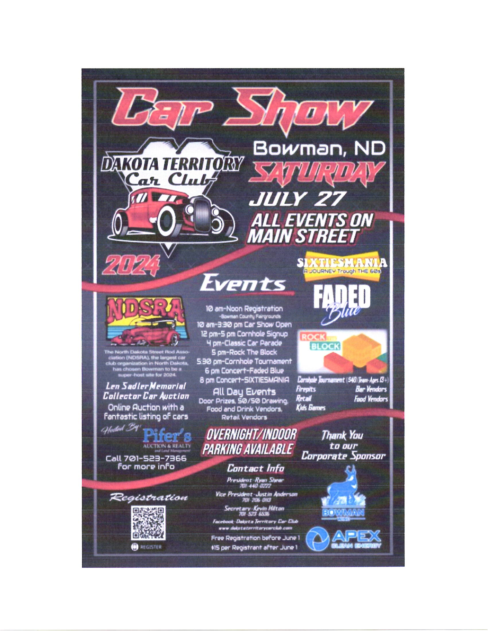 Dakota Territory Car Club Car Show Bowman, ND Saturday, July 27